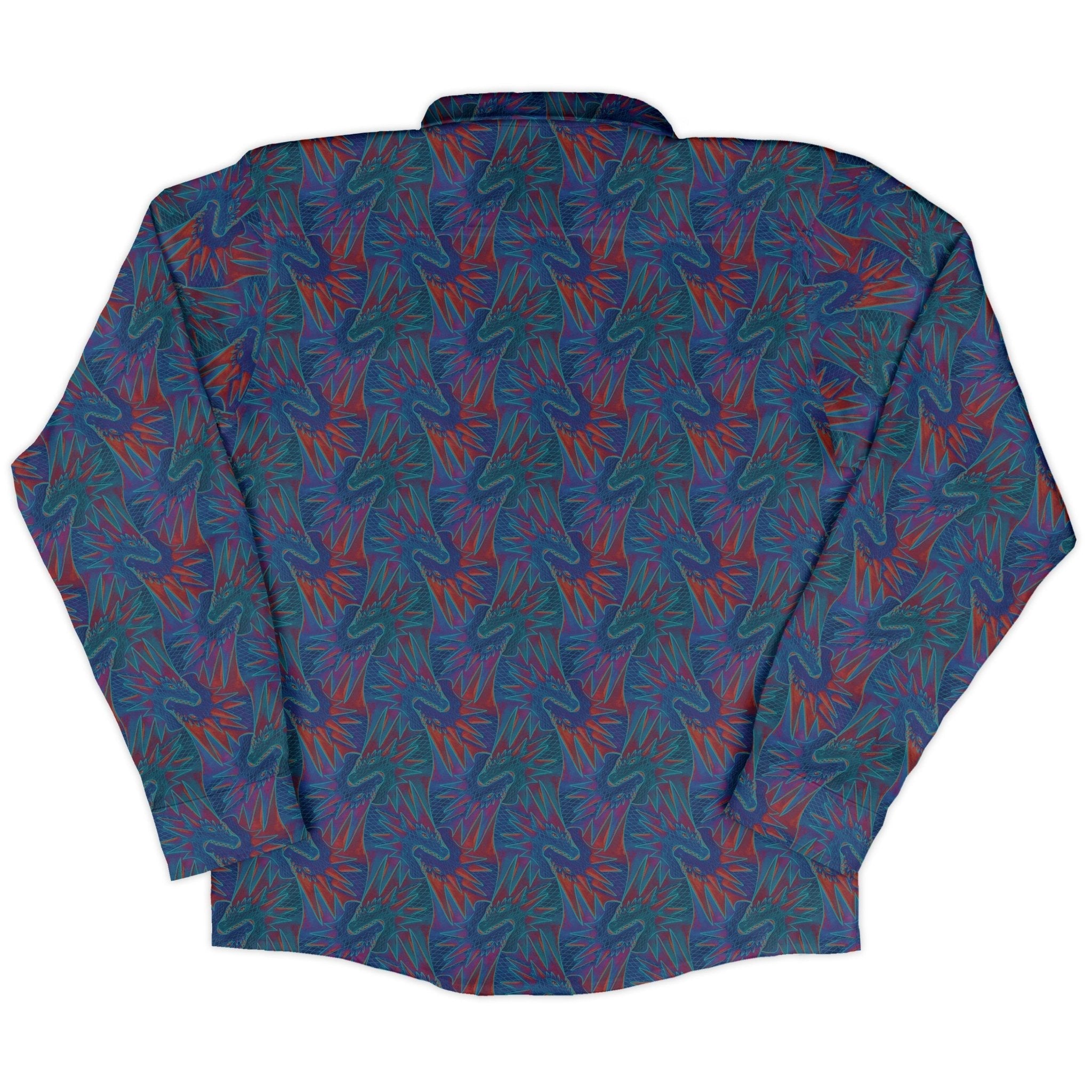 Dragon Weaving Inferno Retro Long Sleeve Button Up Shirt Geek Nerd adult sizing Designs by Nathan fantasy prints