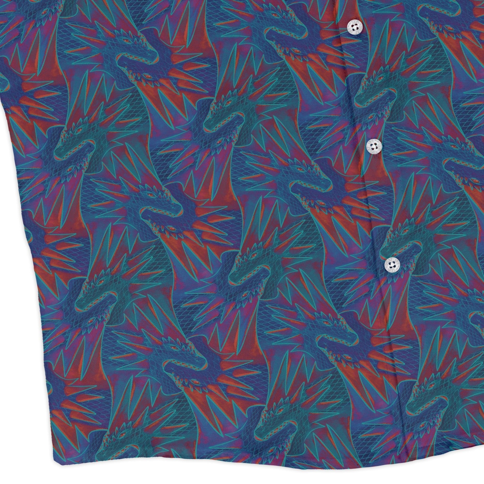 Dragon Weaving Inferno Retro Long Sleeve Button Up Shirt Geek Nerd adult sizing Designs by Nathan fantasy prints