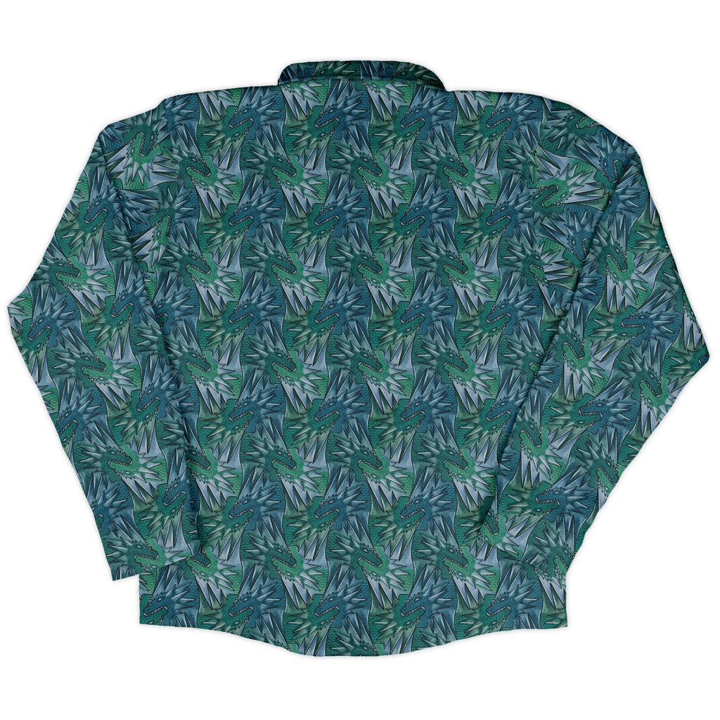 Dragon Weaving Inferno Teal Long Sleeve Button Up Shirt Geek Nerd adult sizing Designs by Nathan fantasy prints