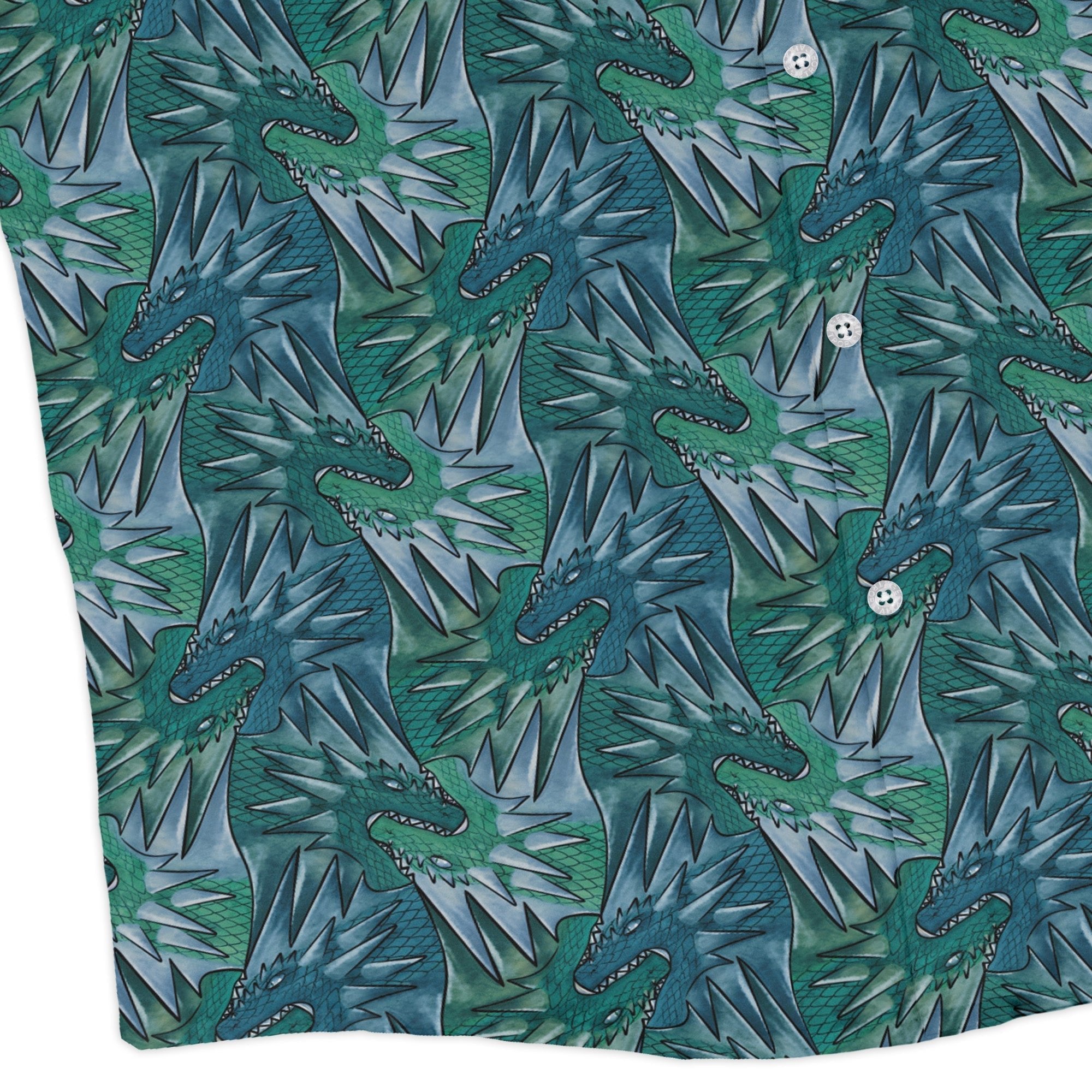 Dragon Weaving Inferno Teal Long Sleeve Button Up Shirt Geek Nerd adult sizing Designs by Nathan fantasy prints