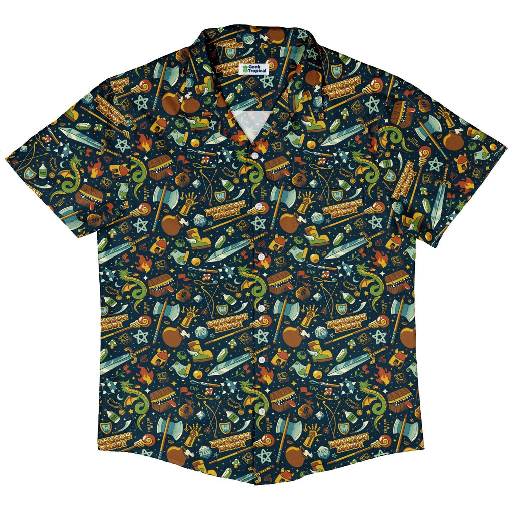Dungeon Daddy Button Up Shirt Geek Nerd adult sizing Design by Tobe Fonseca dnd & rpg print