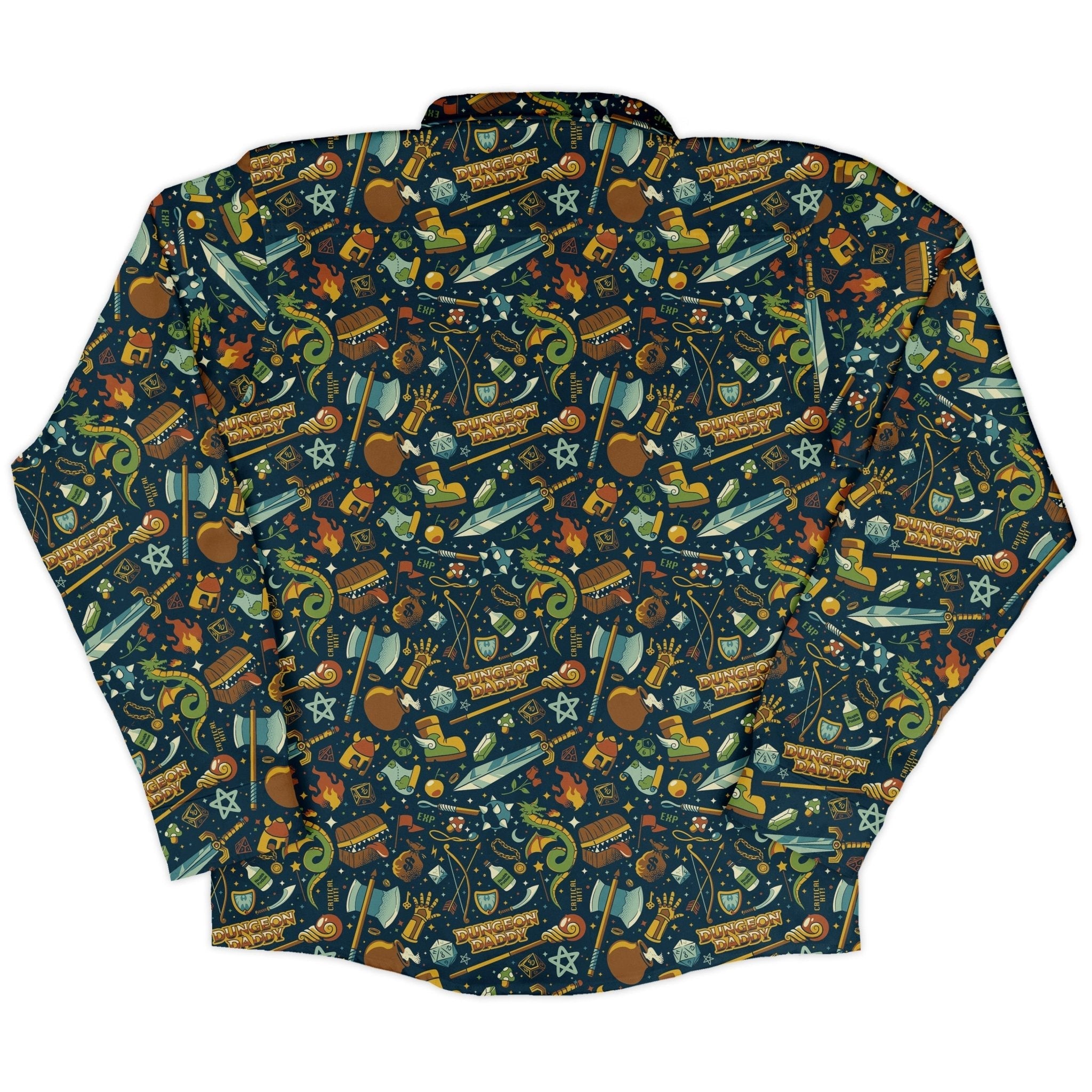 Dungeon Daddy Long Sleeve Button Up Shirt Geek Nerd adult sizing Design by Tobe Fonseca dnd & rpg print
