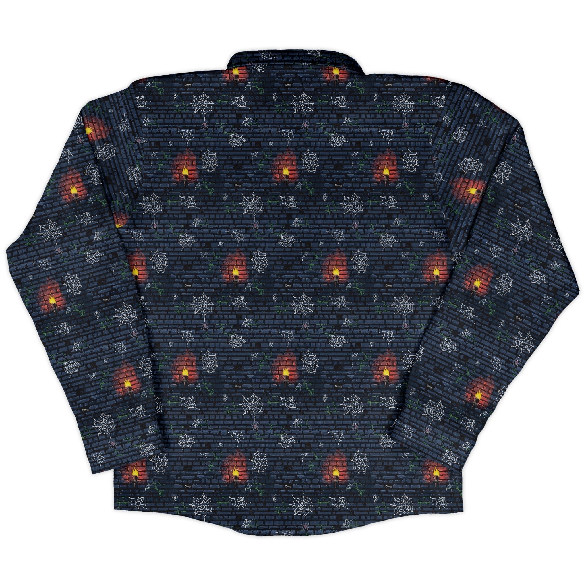 Dungeon Wall Long Sleeve Button Up Shirt Geek Nerd adult sizing Design by Claire Murphy dnd & rpg print