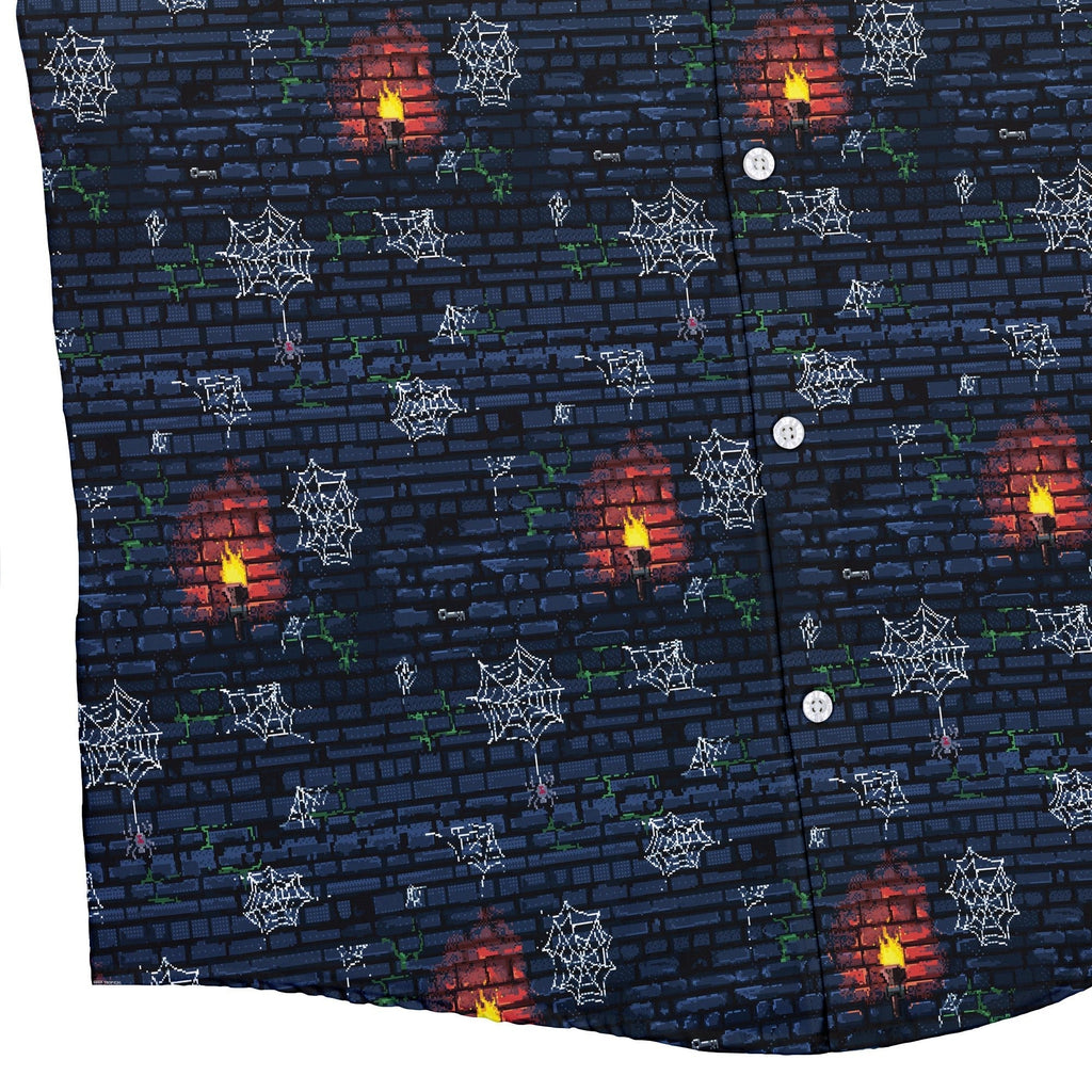 Dungeon Wall Button Up Shirt Geek Nerd adult sizing Design by Claire Murphy dnd & rpg print