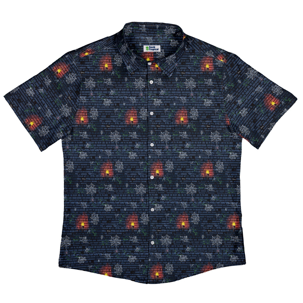 Dungeon Wall Button Up Shirt Geek Nerd adult sizing Design by Claire Murphy dnd & rpg print