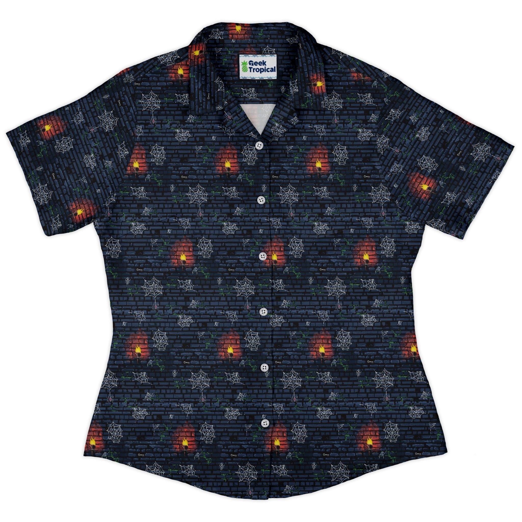 Dungeon Wall Curvy Button Up Shirt Geek Nerd Design by Claire Murphy dnd & rpg print q225