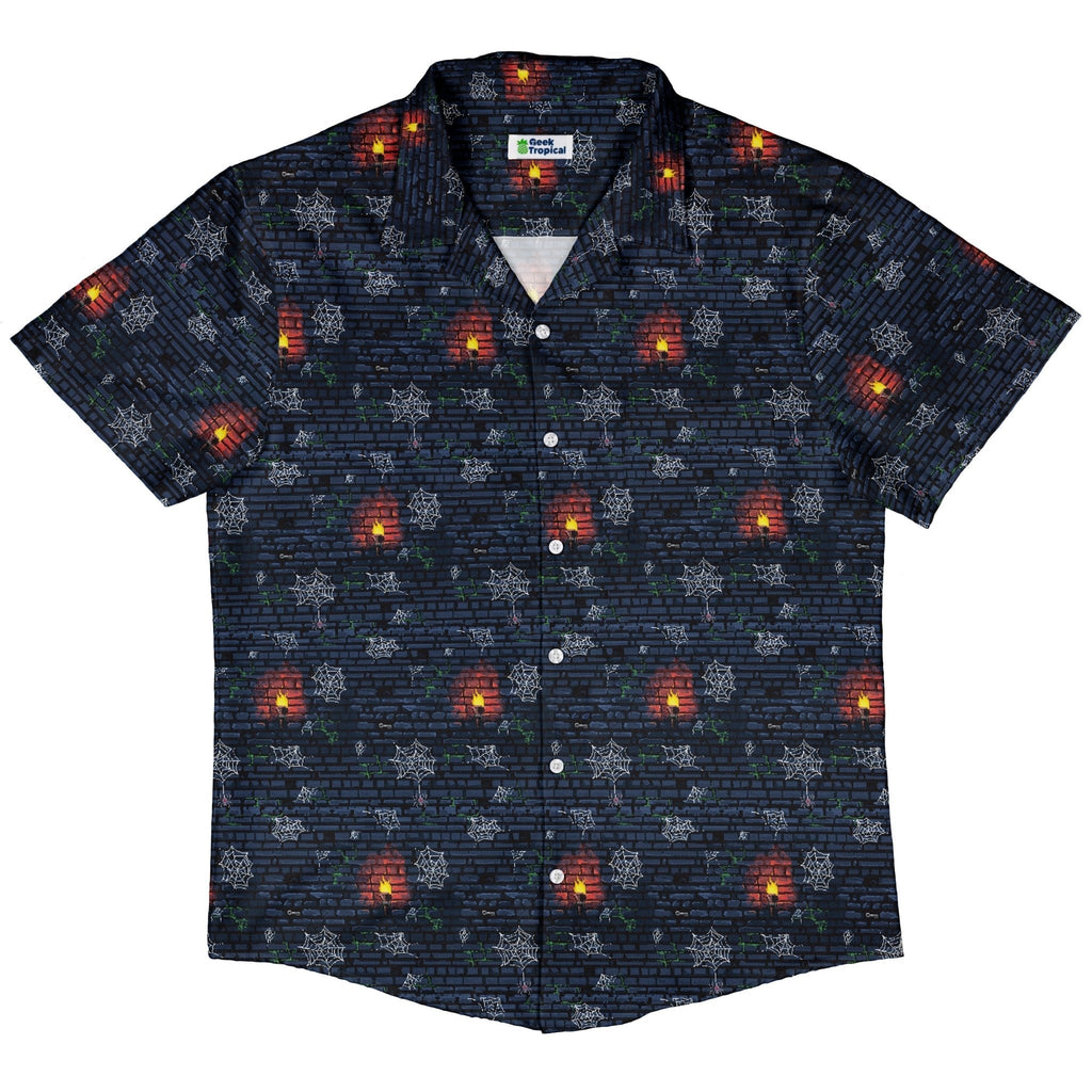 Dungeon Wall Button Up Shirt Geek Nerd adult sizing Design by Claire Murphy dnd & rpg print