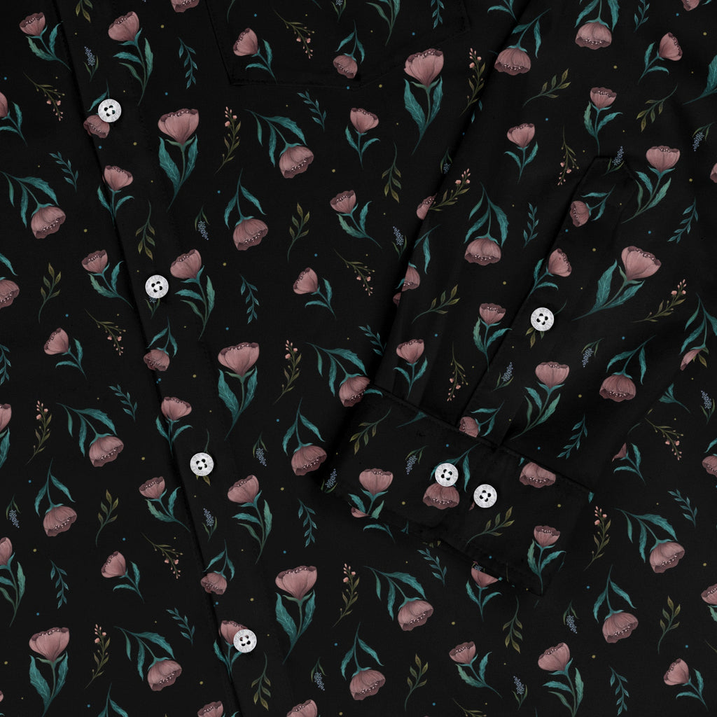Episodic Blooms Long Sleeve Button Up Shirt Geek Nerd adult sizing Botany Print Design by Episodic