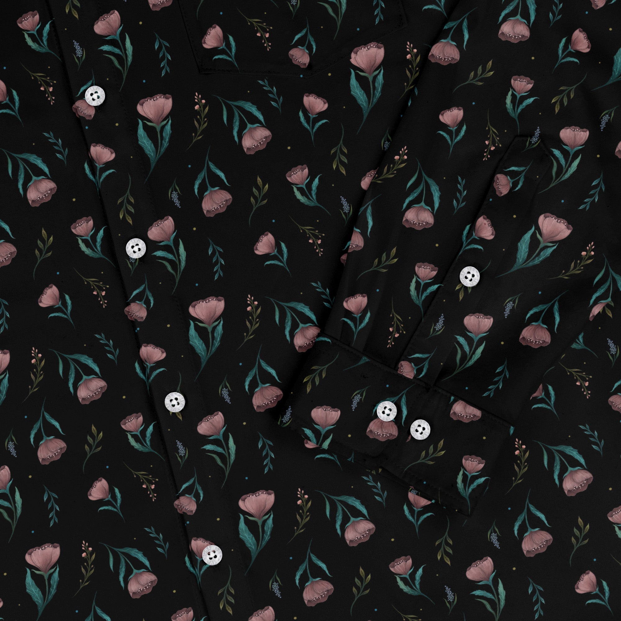 Episodic Blooms Long Sleeve Button Up Shirt Geek Nerd adult sizing Botany Print Design by Episodic