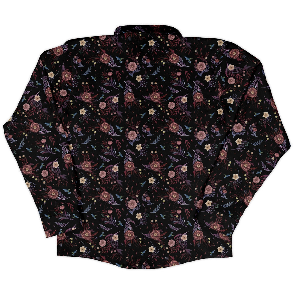 Episodic Camellia Bloom Long Sleeve Button Up Shirt Geek Nerd adult sizing Botany Print Design by Episodic