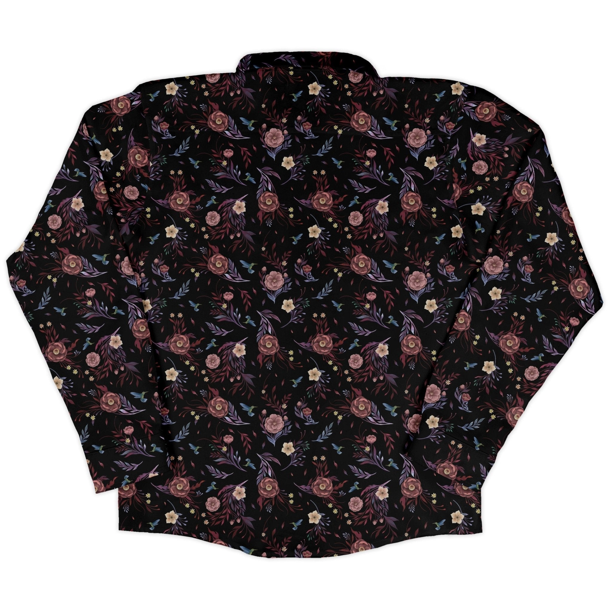 Episodic Camellia Bloom Long Sleeve Button Up Shirt Geek Nerd adult sizing Botany Print Design by Episodic