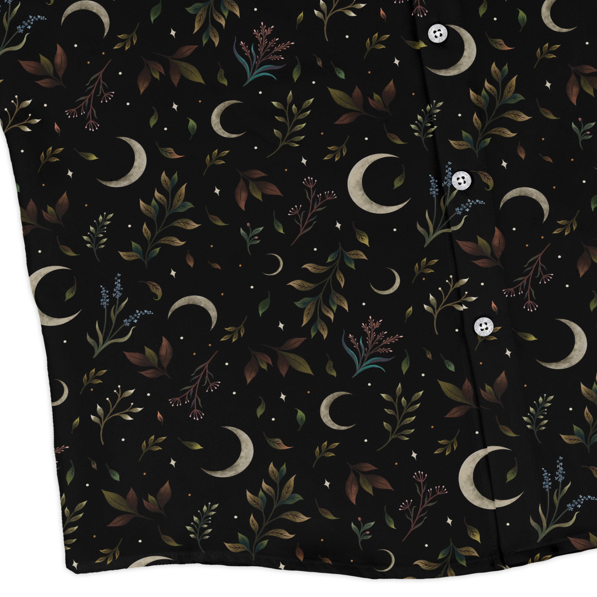 Episodic Crescent Moon Garden Long Sleeve Button Up Shirt Geek Nerd adult sizing Botany Print Design by Episodic