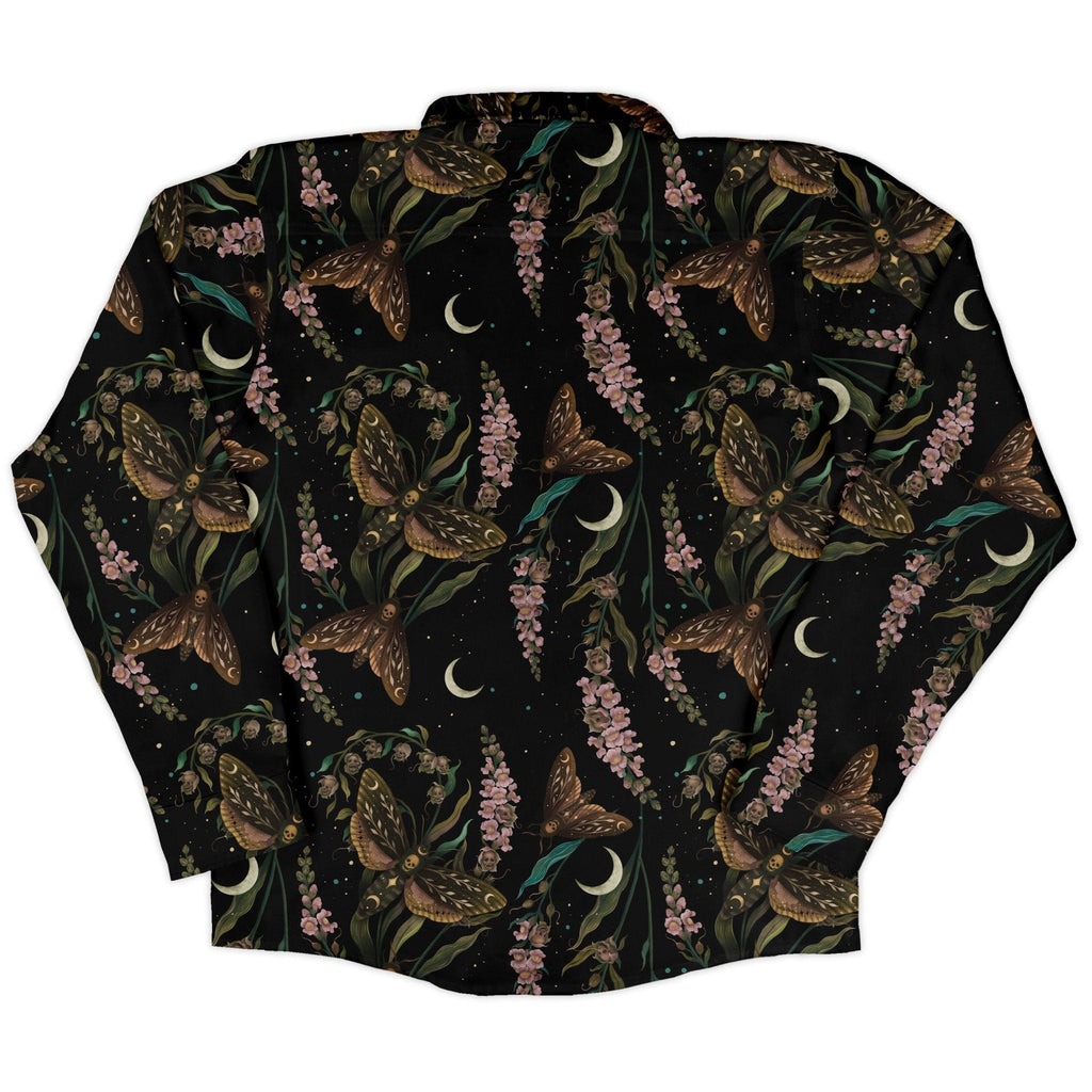 Episodic Death Moth Flow Long Sleeve Button Up Shirt Geek Nerd adult sizing Botany Print Design by Episodic