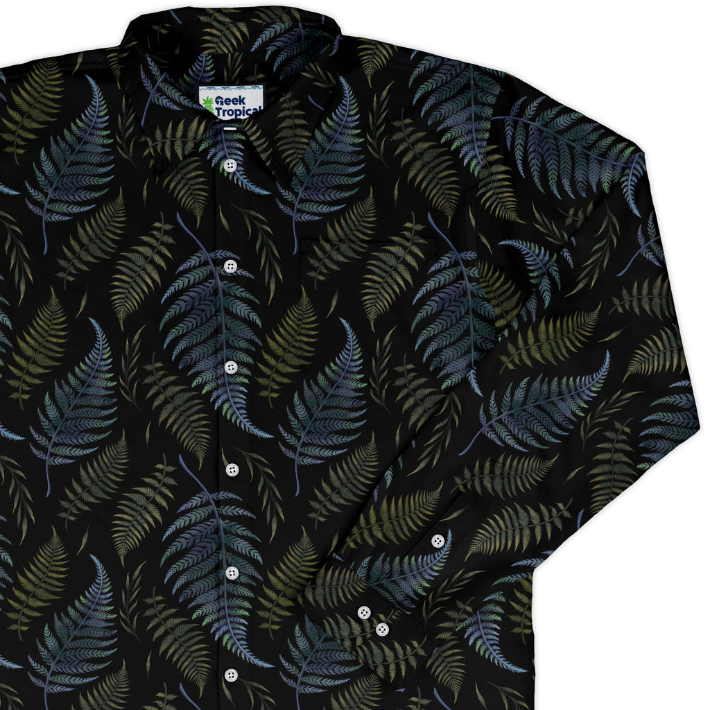 Episodic Ferns Long Sleeve Button Up Shirt Geek Nerd adult sizing Botany Print Design by Episodic