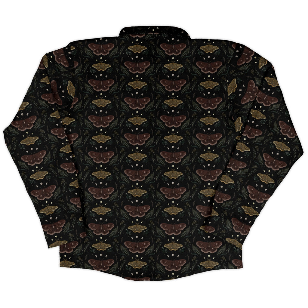 Episodic Moth Fall Long Sleeve Button Up Shirt Geek Nerd adult sizing Botany Print Design by Episodic
