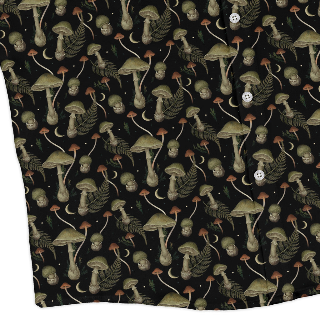 Episodic Mushroom Green Black Long Sleeve Button Up Shirt Geek Nerd adult sizing Botany Print Design by Episodic