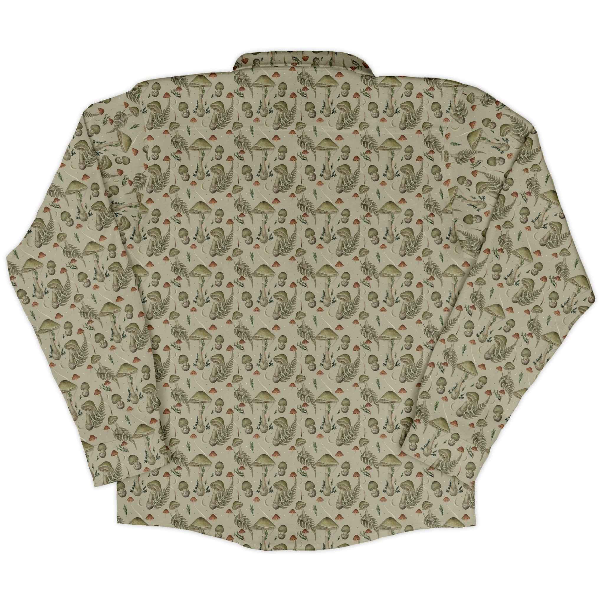 Episodic Mushroom Green Long Sleeve Button Up Shirt Geek Nerd adult sizing Botany Print Design by Episodic