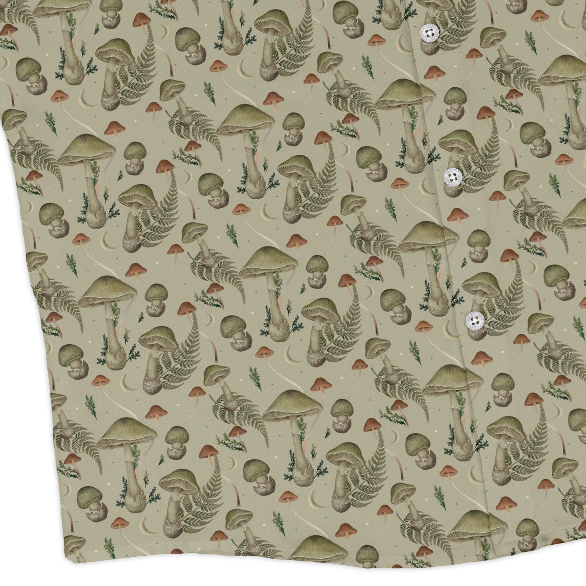 Episodic Mushroom Green Long Sleeve Button Up Shirt Geek Nerd adult sizing Botany Print Design by Episodic