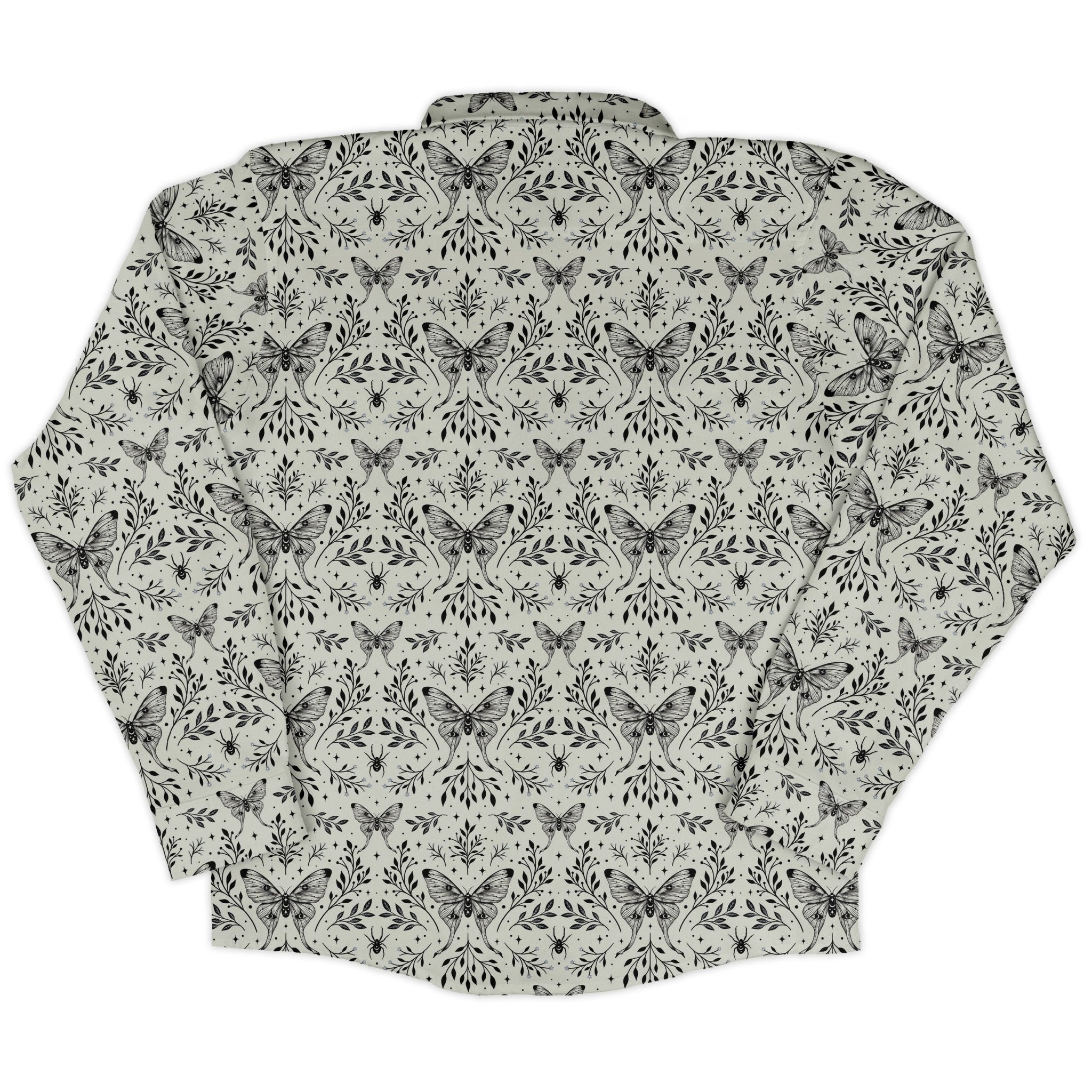 Episodic Mystical Butterfly Long Sleeve Button Up Shirt Geek Nerd adult sizing Botany Print Design by Episodic