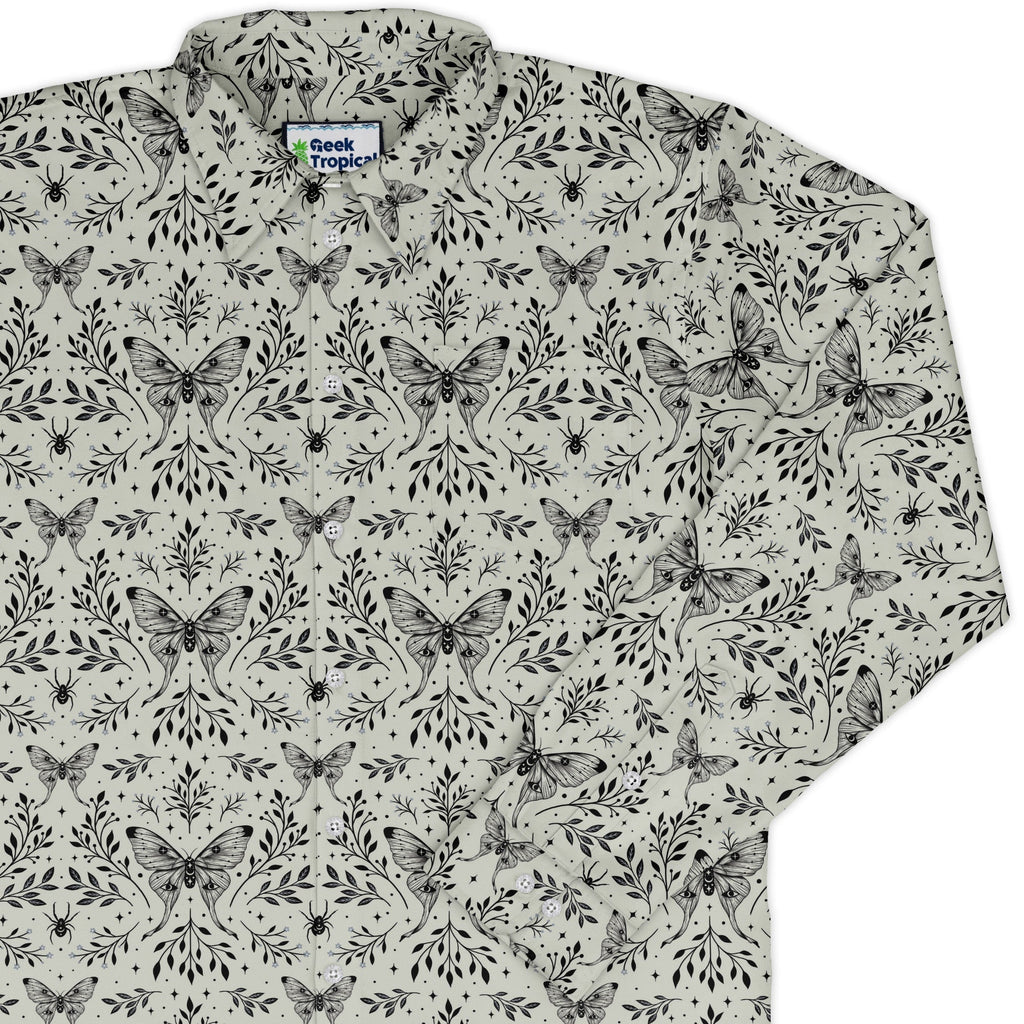 Episodic Mystical Butterfly Long Sleeve Button Up Shirt Geek Nerd adult sizing Botany Print Design by Episodic