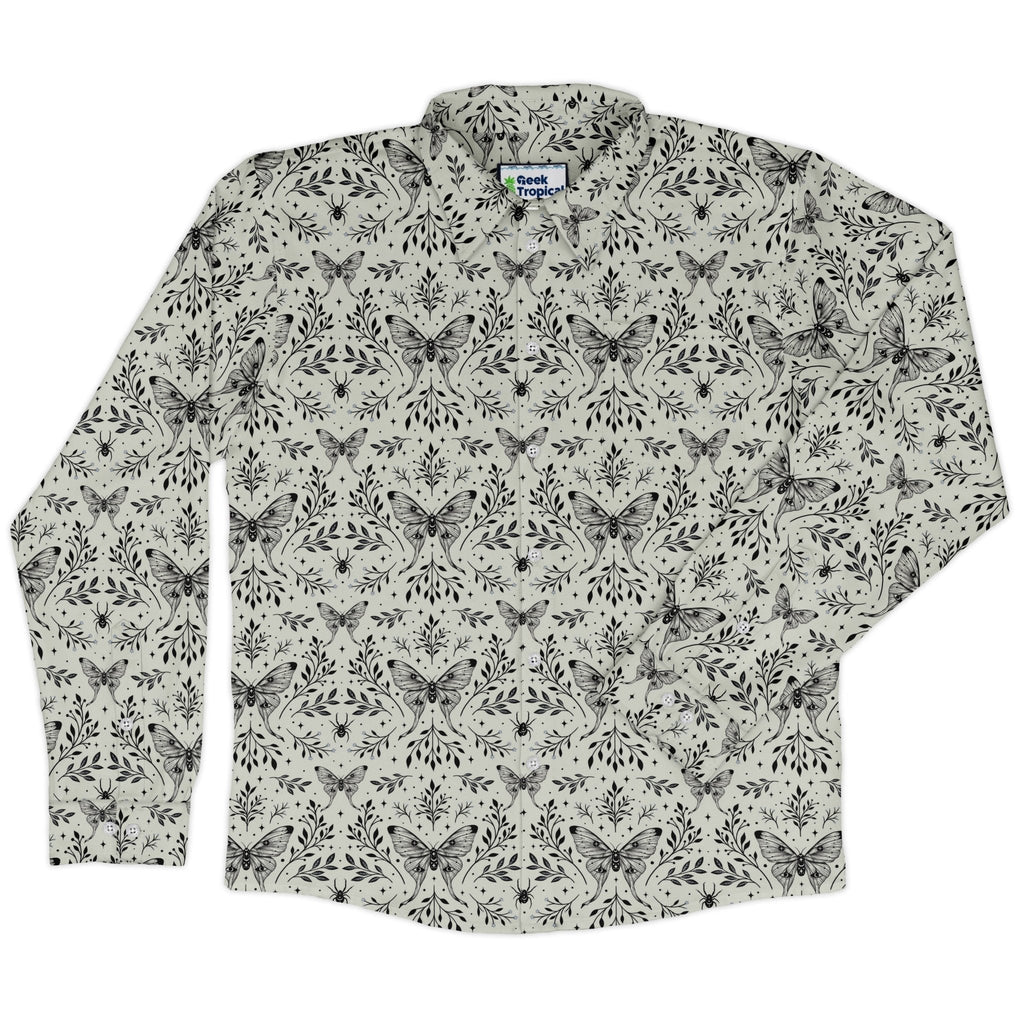 Episodic Mystical Butterfly Long Sleeve Button Up Shirt Geek Nerd adult sizing Botany Print Design by Episodic