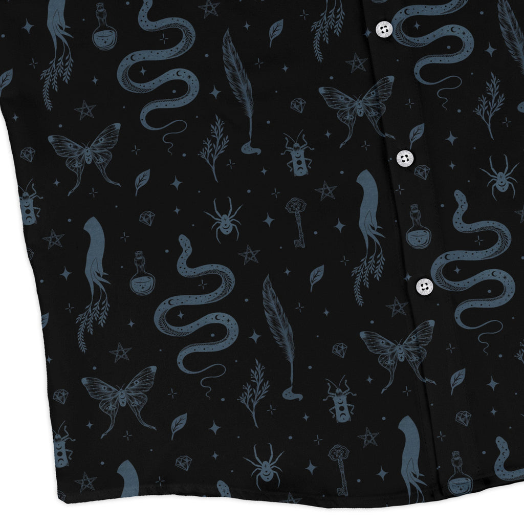 Episodic Mystical Collection Black Long Sleeve Button Up Shirt Geek Nerd adult sizing Botany Print Design by Episodic