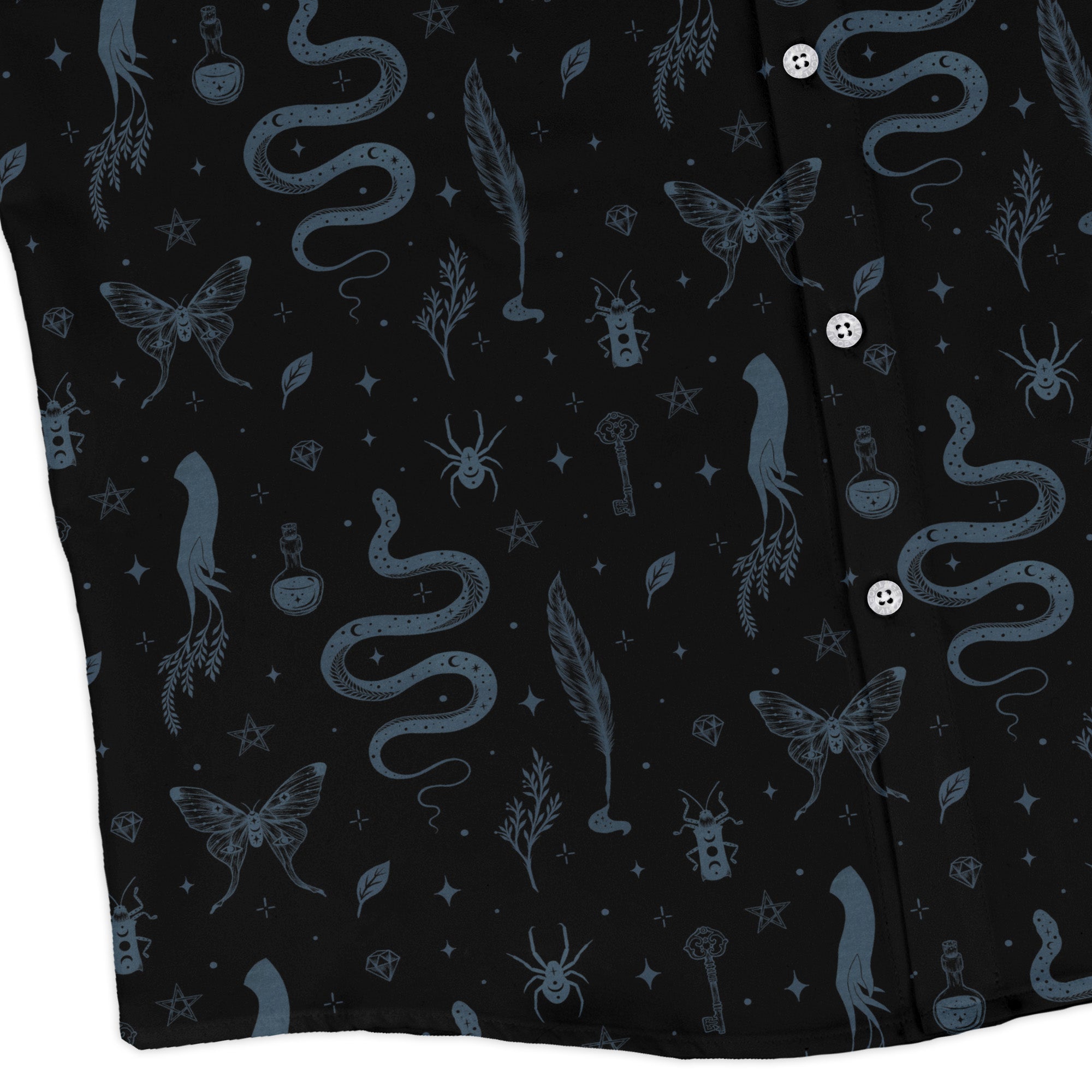 Episodic Mystical Collection Black Long Sleeve Button Up Shirt Geek Nerd adult sizing Botany Print Design by Episodic