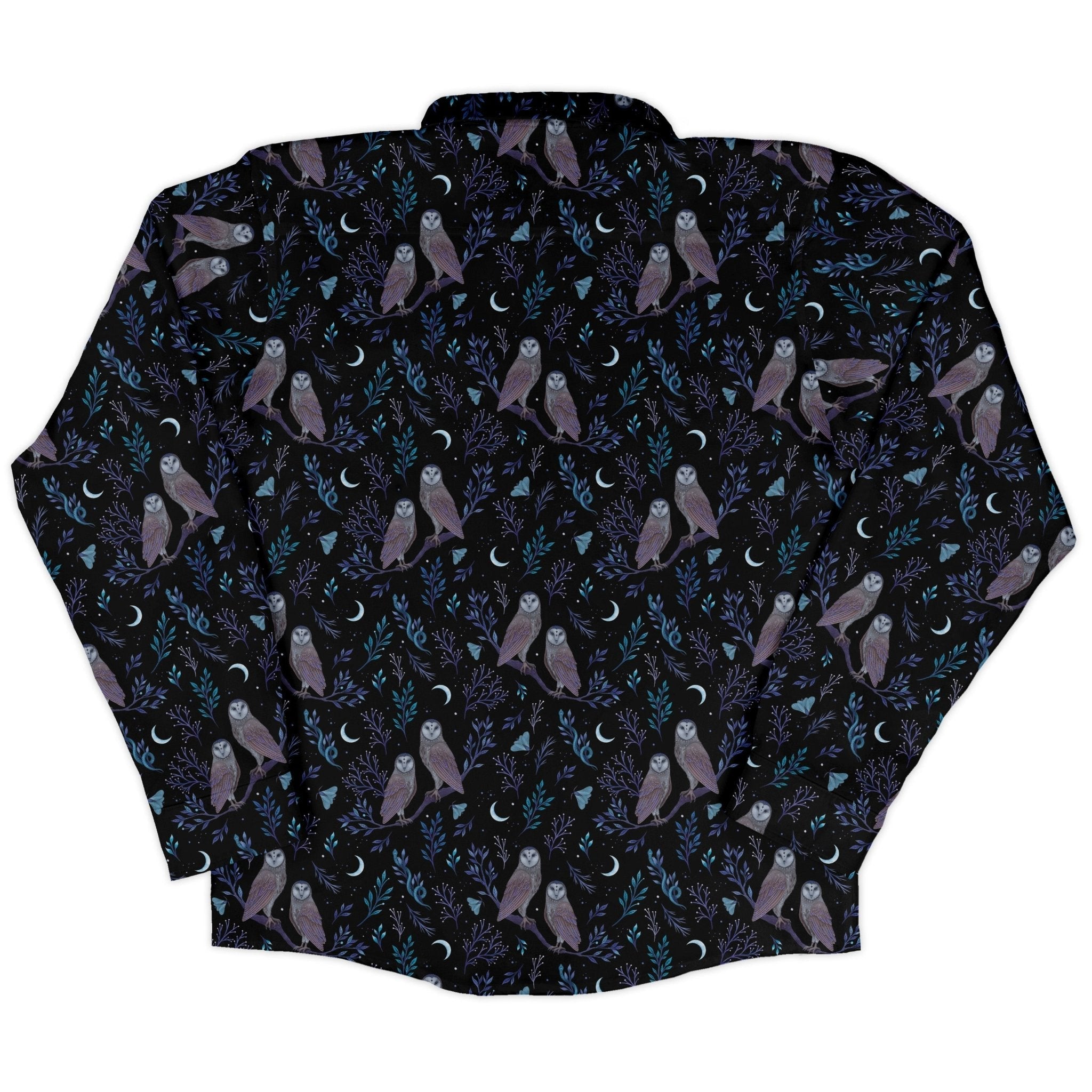 Episodic Owl Floral Long Sleeve Button Up Shirt Geek Nerd adult sizing All Adult Button Up Shirts Design by Episodic
