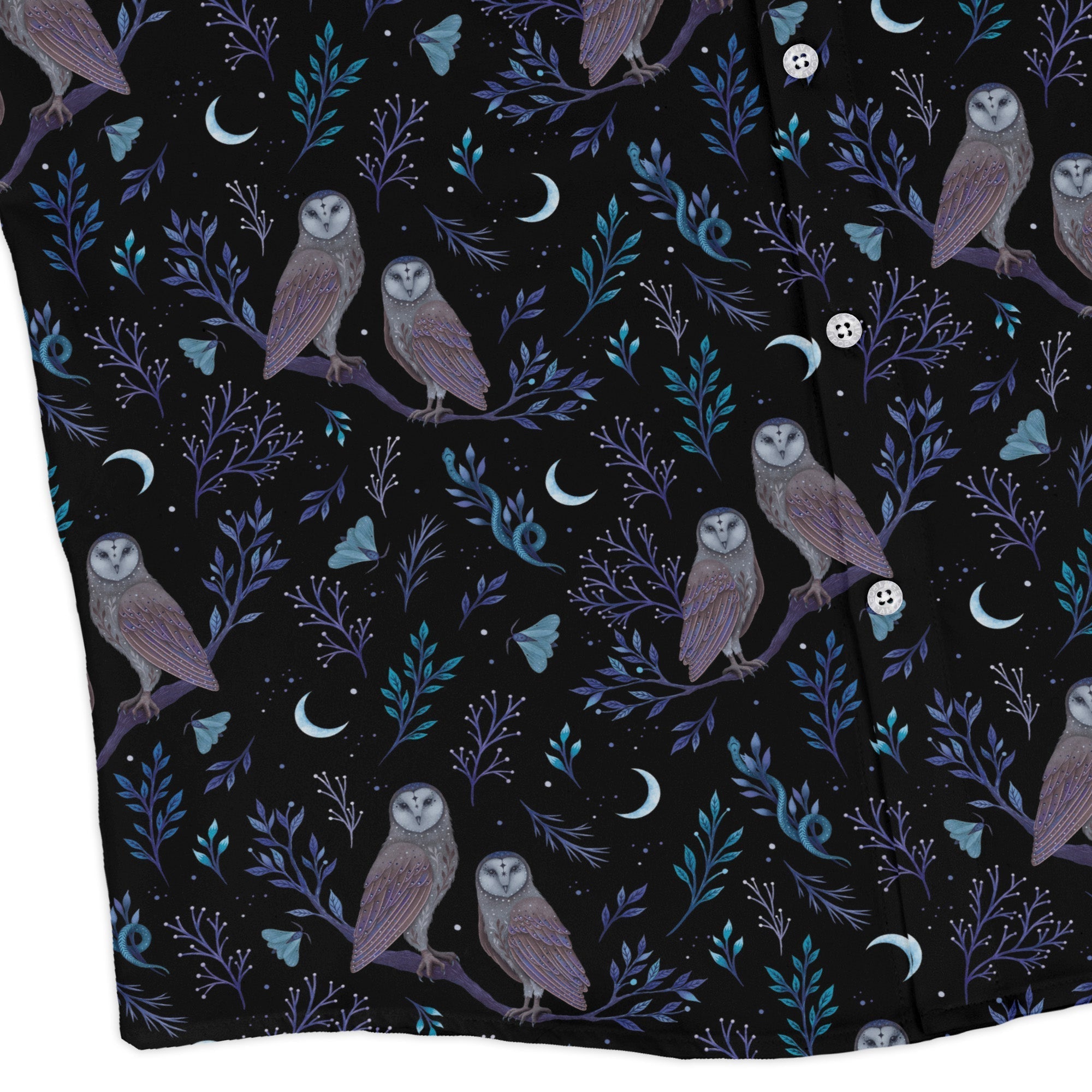 Episodic Owl Floral Long Sleeve Button Up Shirt Geek Nerd adult sizing All Adult Button Up Shirts Design by Episodic