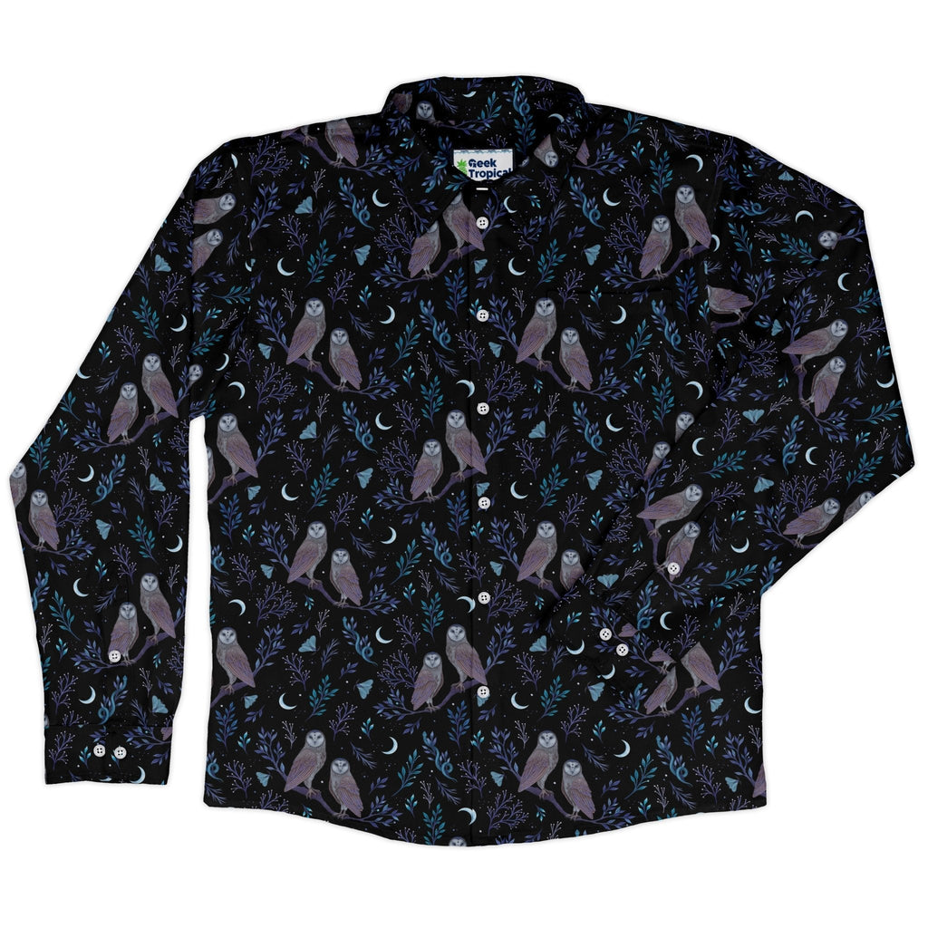 Episodic Owl Floral Long Sleeve Button Up Shirt Geek Nerd adult sizing All Adult Button Up Shirts Design by Episodic