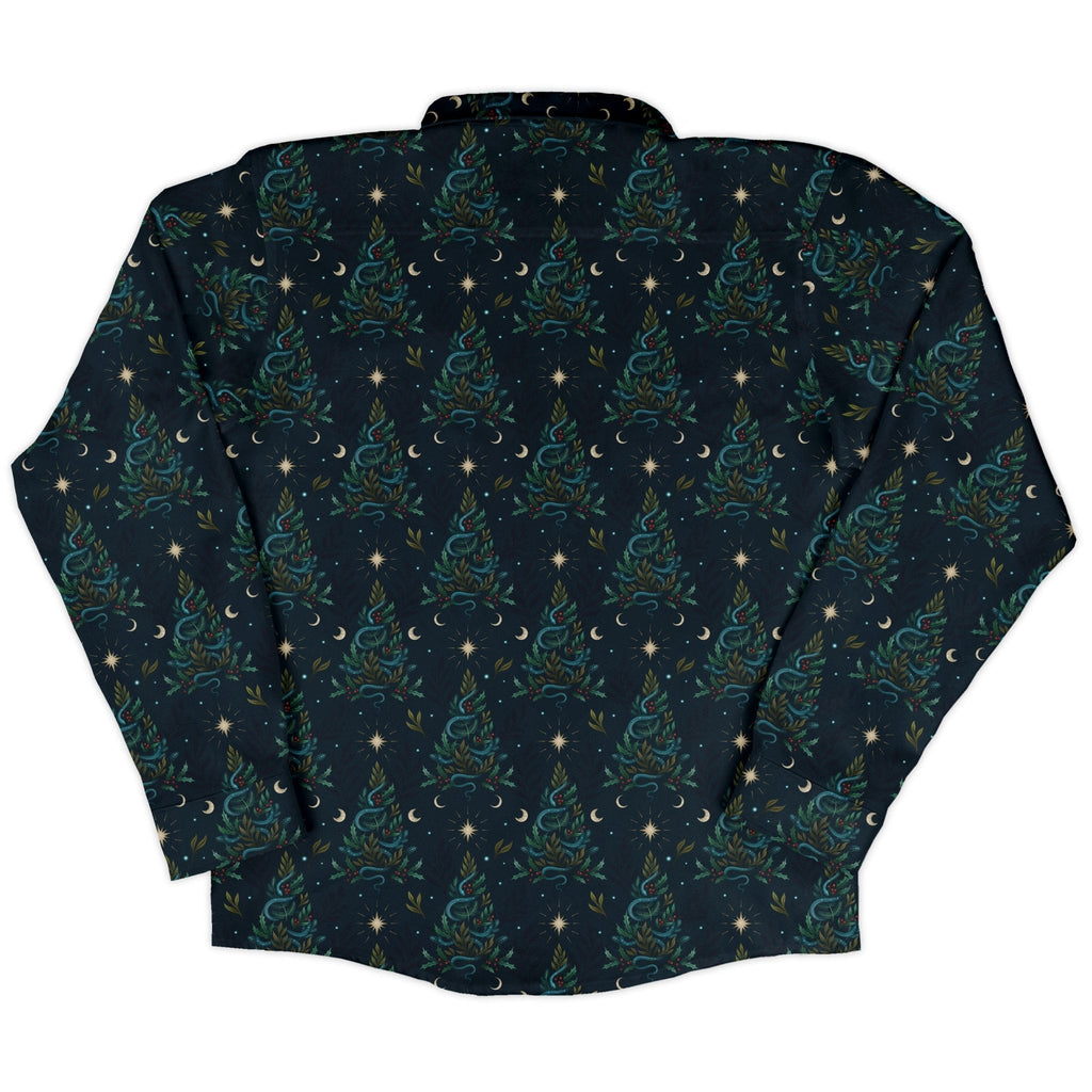 Episodic Serpent Christmas Long Sleeve Button Up Shirt Geek Nerd adult sizing Botany Print Christmas Print