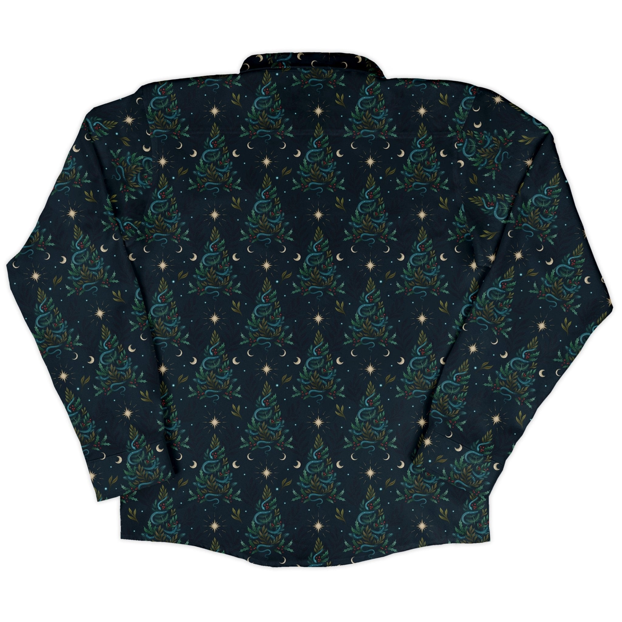 Episodic Serpent Christmas Long Sleeve Button Up Shirt Geek Nerd adult sizing Botany Print Christmas Print