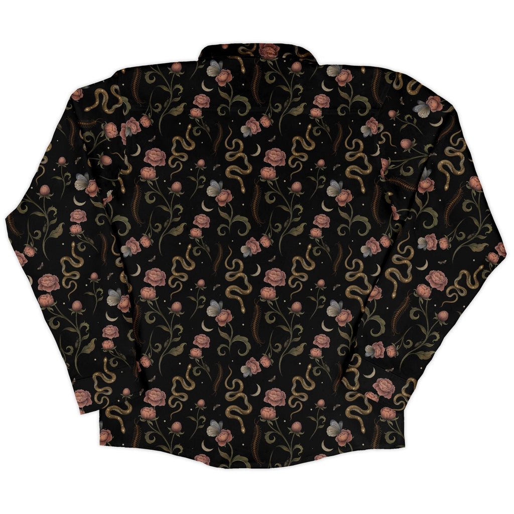 Episodic Serpent Garden Pink Space Long Sleeve Button Up Shirt Geek Nerd adult sizing Animal Patterns Botany Print