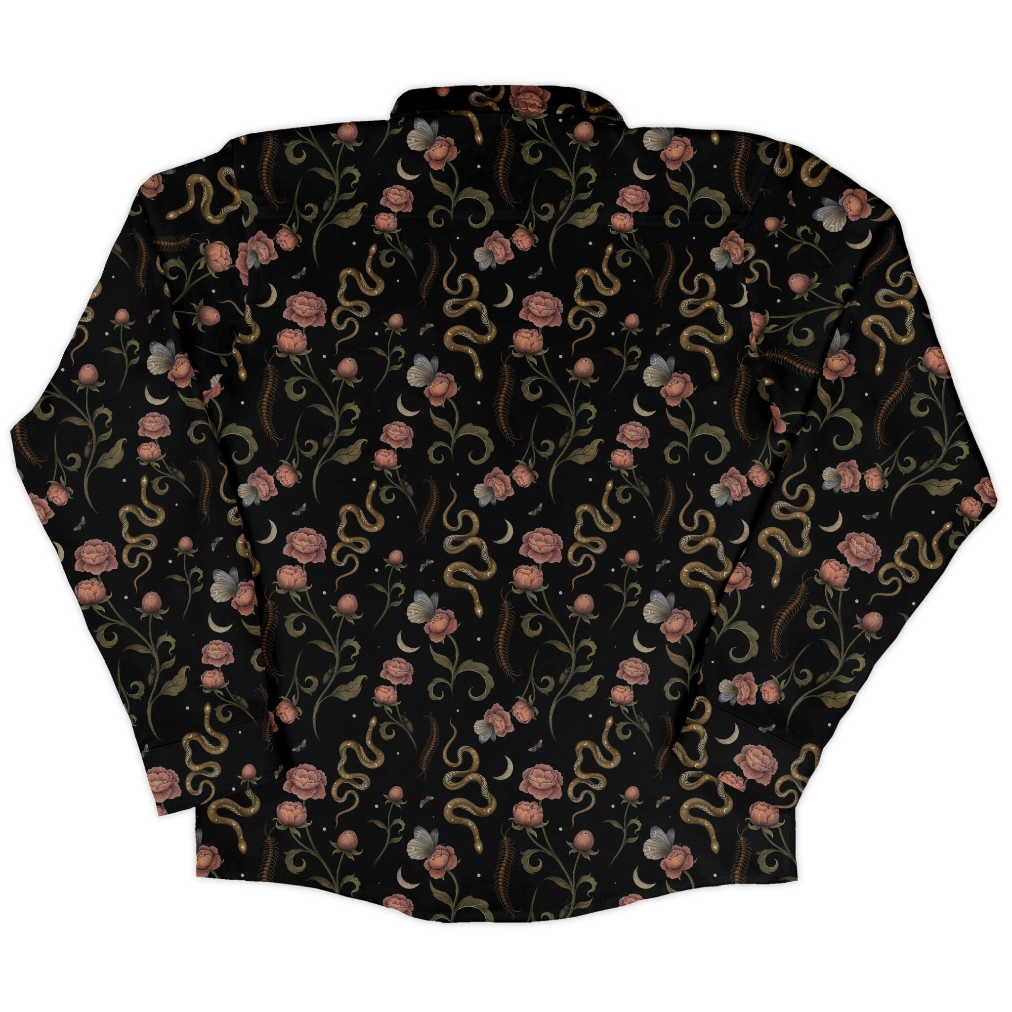 Episodic Serpent Garden Pink Space Long Sleeve Button Up Shirt Geek Nerd adult sizing Animal Patterns Botany Print