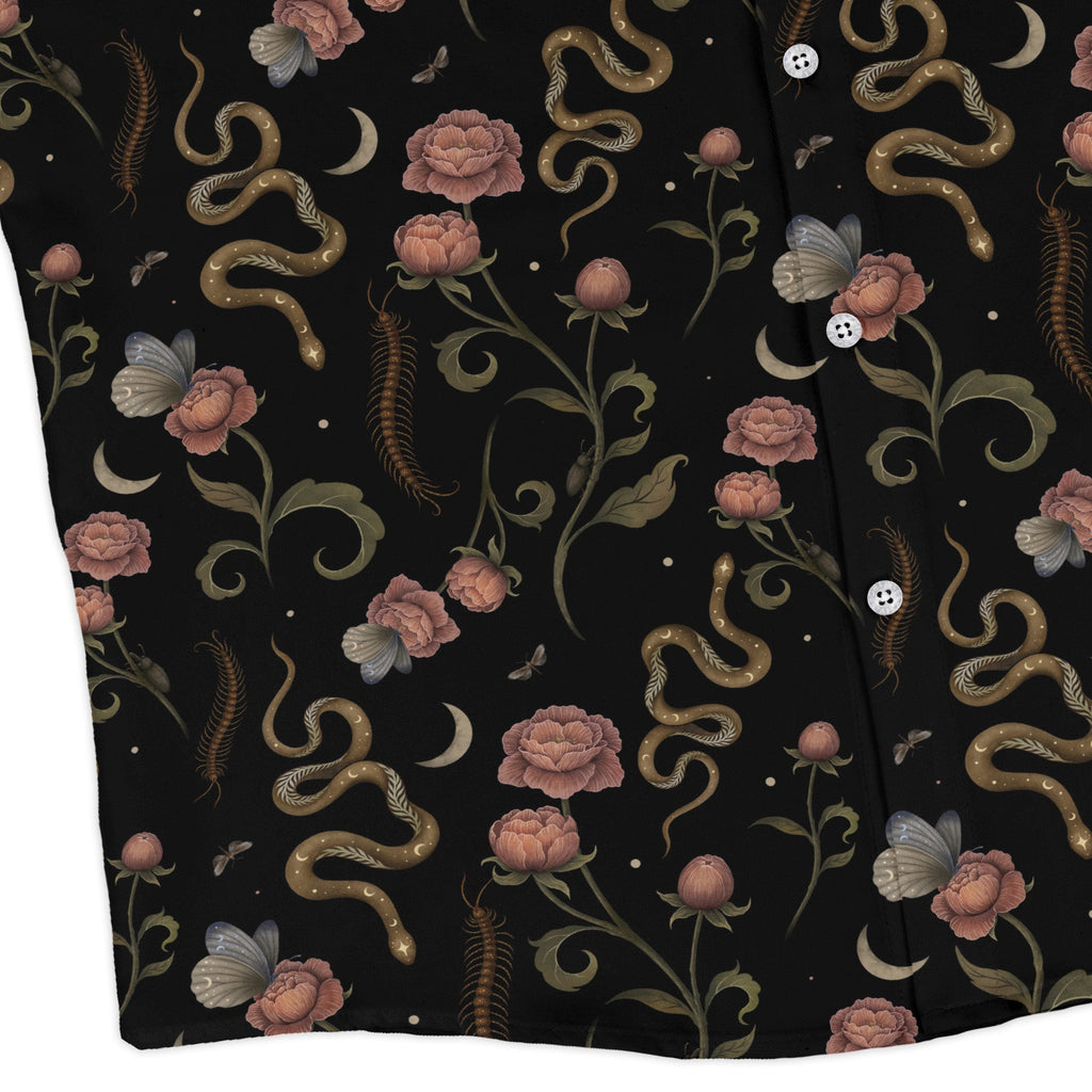 Episodic Serpent Garden Pink Space Long Sleeve Button Up Shirt Geek Nerd adult sizing Animal Patterns Botany Print
