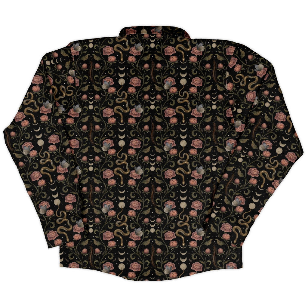Episodic Serpent Garden Pink Long Sleeve Button Up Shirt Geek Nerd adult sizing Animal Patterns Botany Print