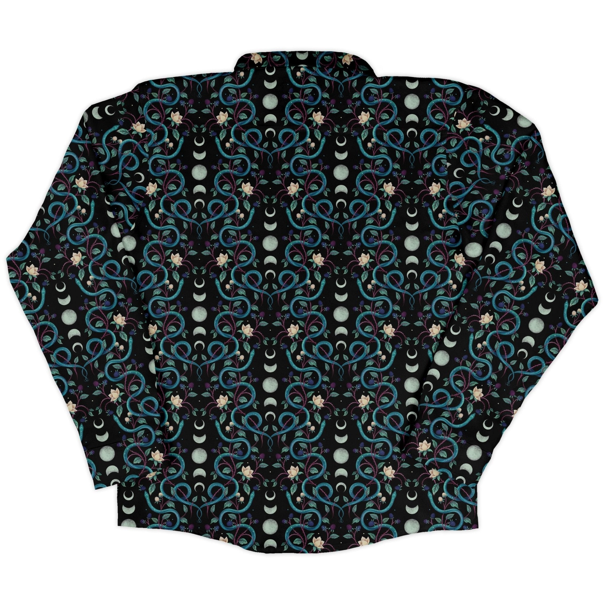 Episodic Serpent Moon Long Sleeve Button Up Shirt Geek Nerd adult sizing Animal Patterns Botany Print