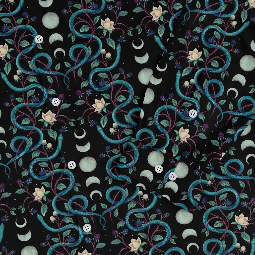 Episodic Serpent Moon Long Sleeve Button Up Shirt Geek Nerd adult sizing Animal Patterns Botany Print
