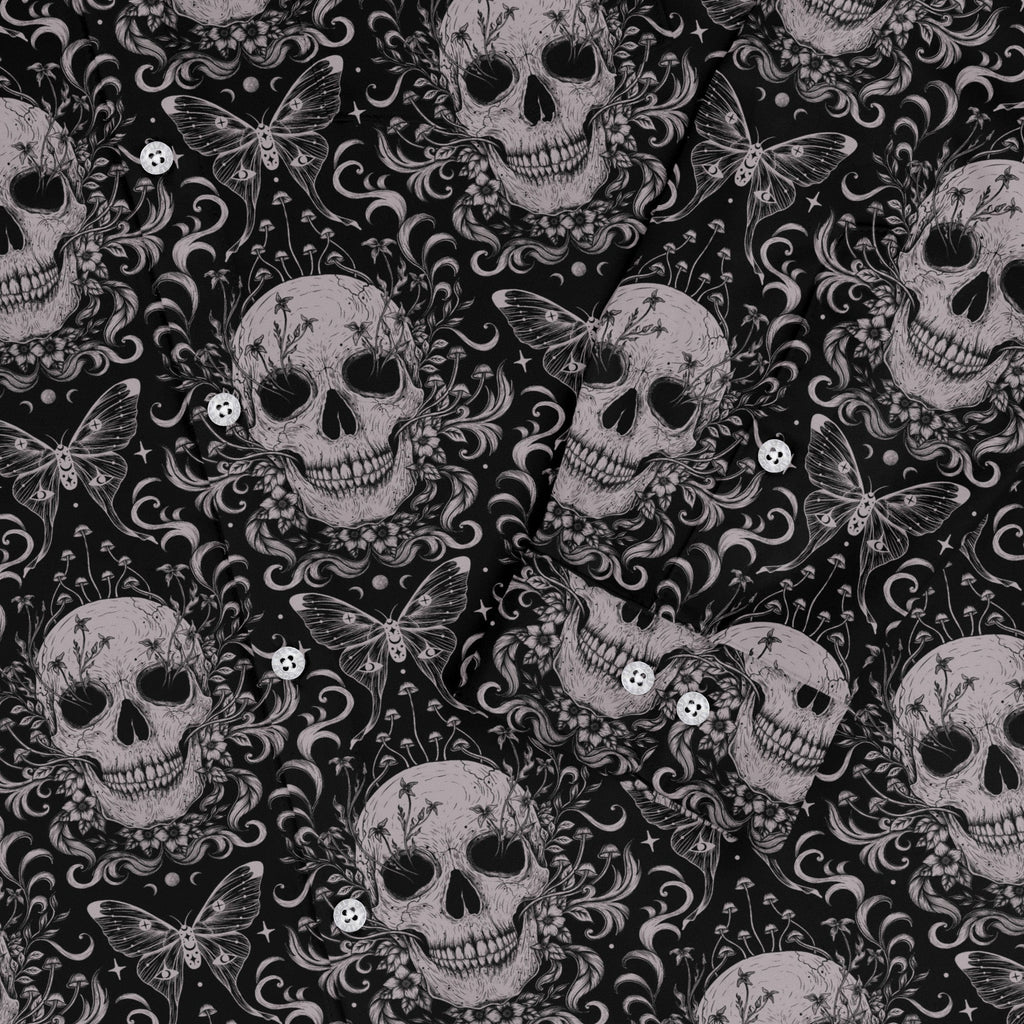Episodic Skull Black White Long Sleeve Button Up Shirt Geek Nerd adult sizing Botany Print Design by Episodic