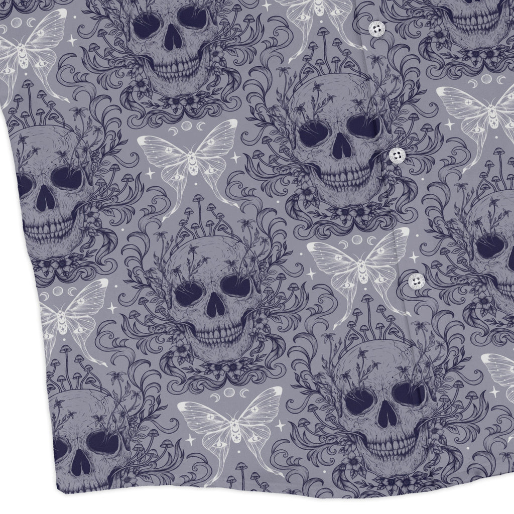 Episodic Skull Lavender Long Sleeve Button Up Shirt Geek Nerd adult sizing Botany Print Design by Episodic