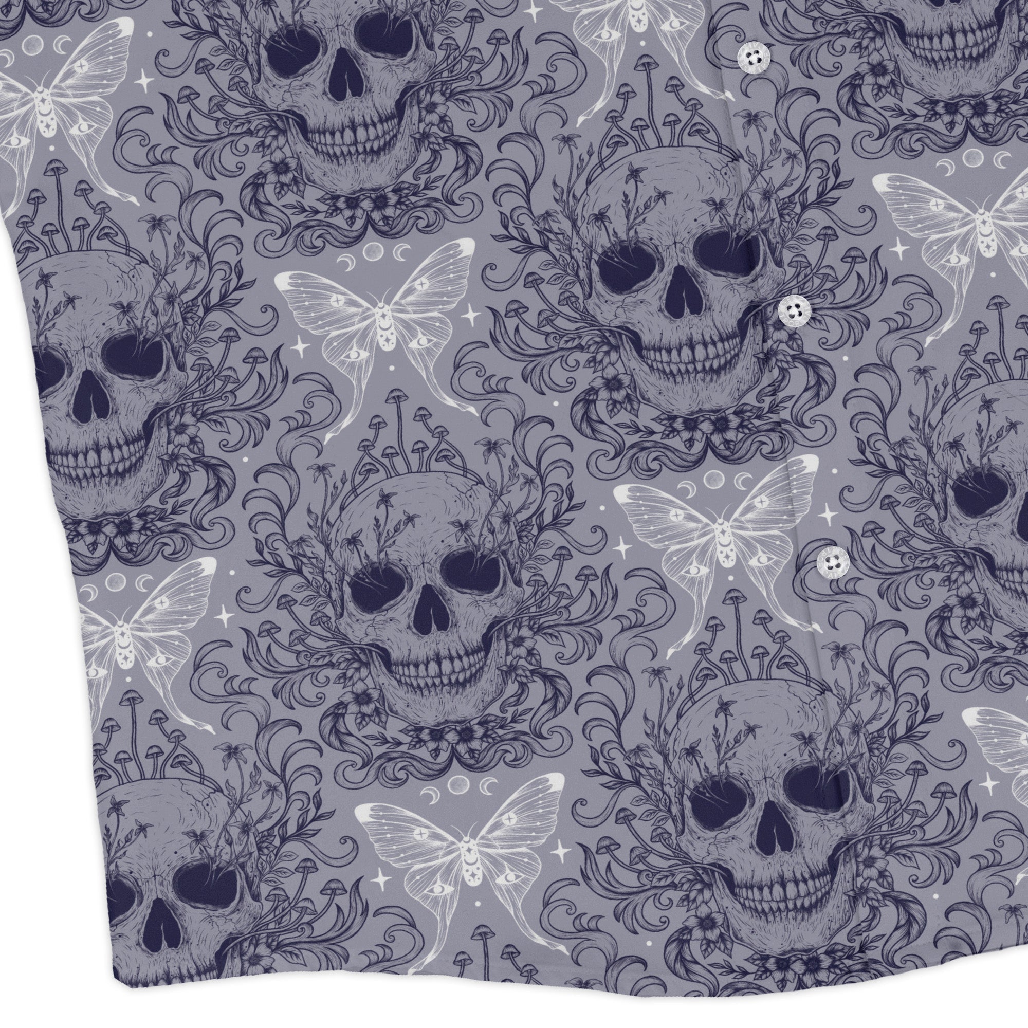 Episodic Skull Lavender Long Sleeve Button Up Shirt Geek Nerd adult sizing Botany Print Design by Episodic