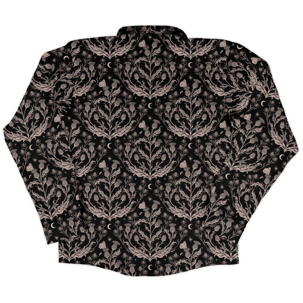 Episodic Thistle Home Black White Long Sleeve Button Up Shirt Geek Nerd adult sizing Botany Print Design by Episodic