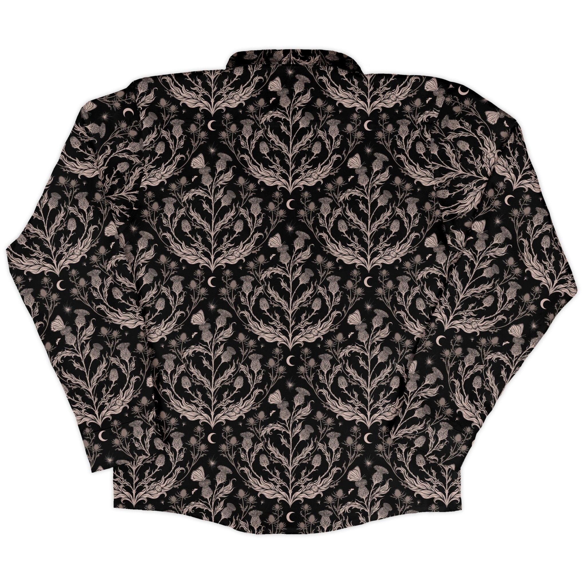 Episodic Thistle Home Black White Long Sleeve Button Up Shirt Geek Nerd adult sizing Botany Print Design by Episodic