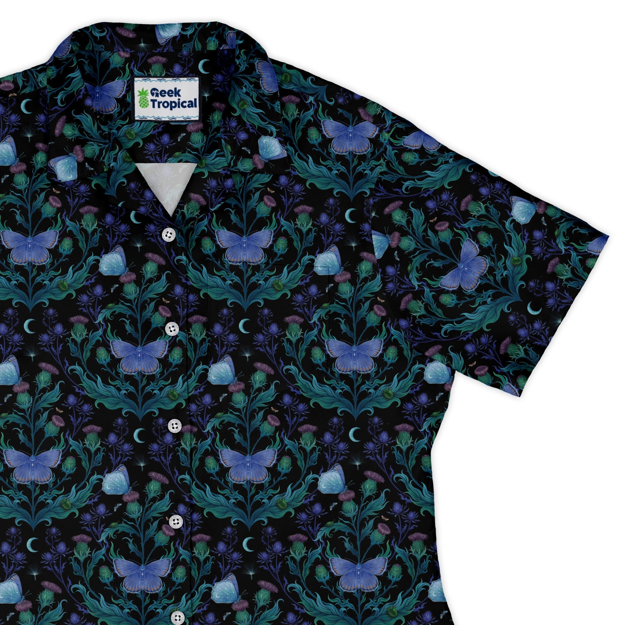 Episodic Thistle Moths Purple Curvy Button Up Shirt