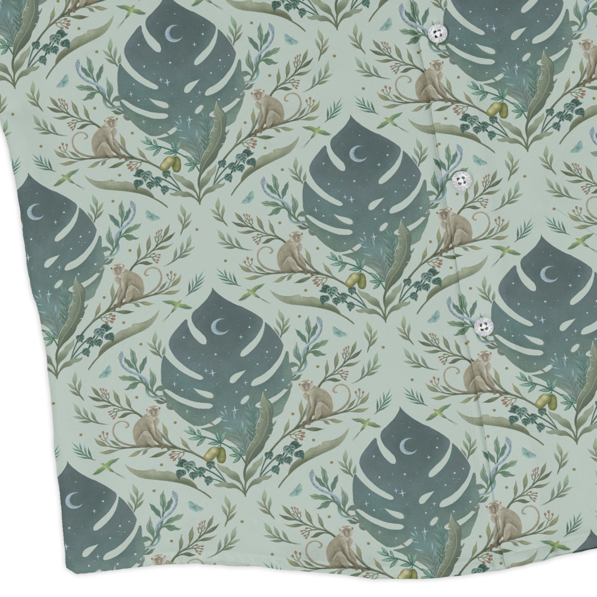 Episodic Tropical Monkey Green Long Sleeve Button Up Shirt Geek Nerd adult sizing Animal Patterns Botany Print