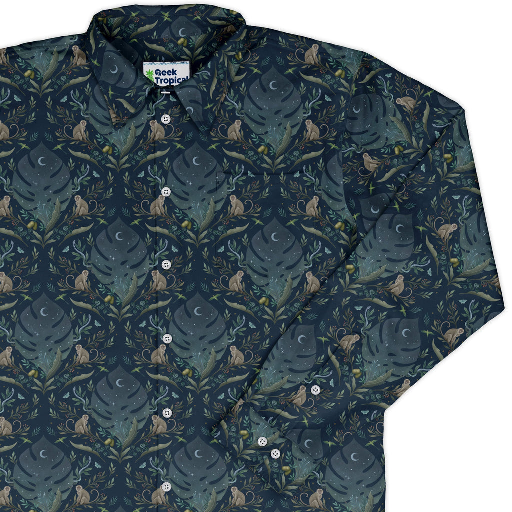 Episodic Tropical Monkey Long Sleeve Button Up Shirt Geek Nerd adult sizing Animal Patterns Botany Print