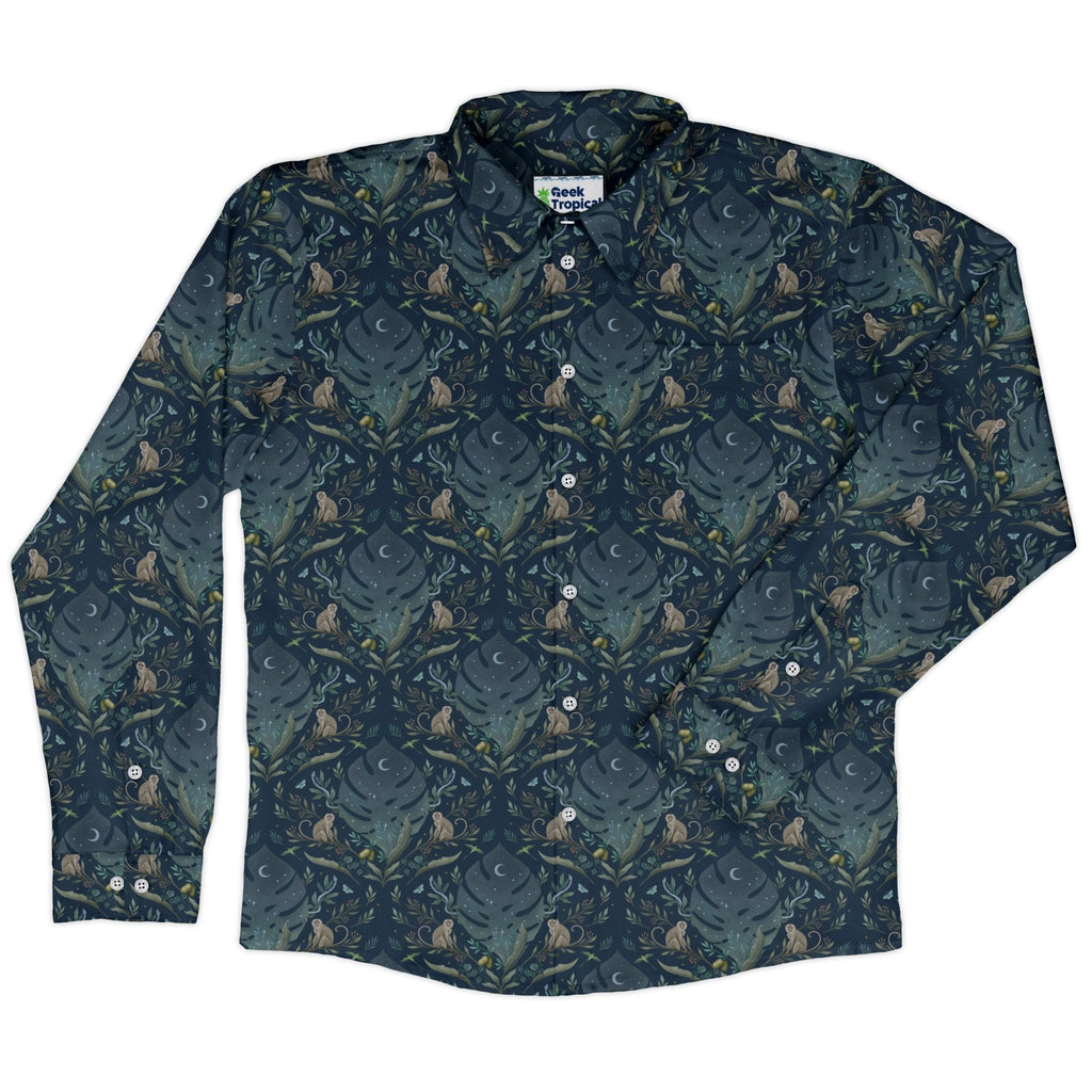Episodic Tropical Monkey Long Sleeve Button Up Shirt Geek Nerd adult sizing Animal Patterns Botany Print