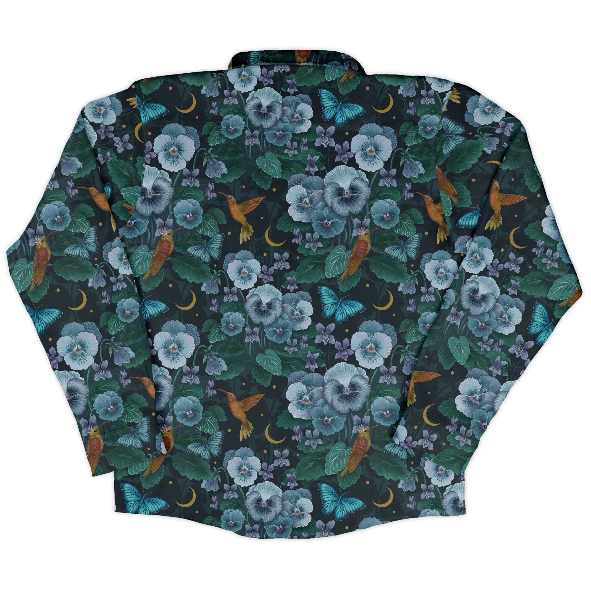 Episodic Violet Night Long Sleeve Button Up Shirt Geek Nerd adult sizing Animal Patterns Botany Print