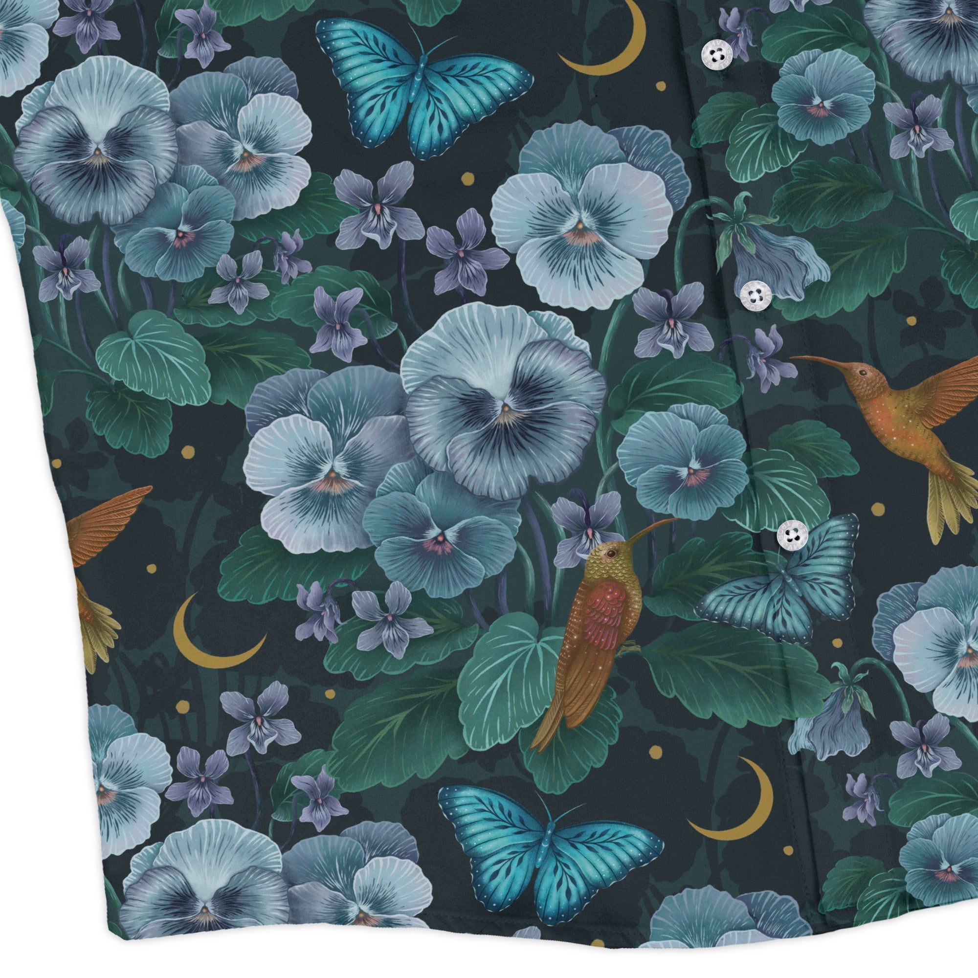 Episodic Violet Night Long Sleeve Button Up Shirt Geek Nerd adult sizing Animal Patterns Botany Print
