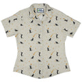 Episodic cat catching the moon Curvy Button Up Shirt Geek Nerd Animal Patterns Design by Episodic outer space & astronaut print